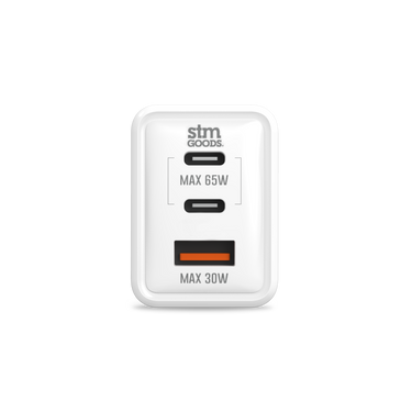 65W Three Port USB-C/A Universal Travel Power Adapter In White Front View#color_white