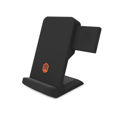 ChargeTree Go Portable Wireless Charging Station In Black Front Left Angle View#color_black