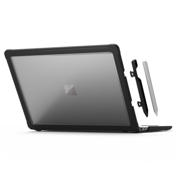 Dux Case for Surface Laptop 2/3/4/5 (13.5”) In Black Back Left Angle View with Pen and Pen Holder#color_black*device_surface-laptop-6