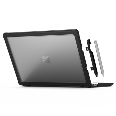 Dux Case for Surface Laptop 2/3/4/5 (13.5”) In Black Back Left Angle View with Pen and Pen Holder#color_black*device_surface-laptop-6