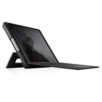Dux Shell Case for Surface Go 2/Go 3/Go 4 In Black Front Right Angle View With Keyboard#color_black
