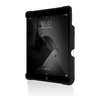 Dux Shell Duo Case for iPad 9th/8th/7th gen In Black Front Left Angle View#color_black