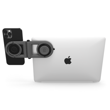MagArm In Gray With Open Laptop and Phone On the Side Back View#color_gray