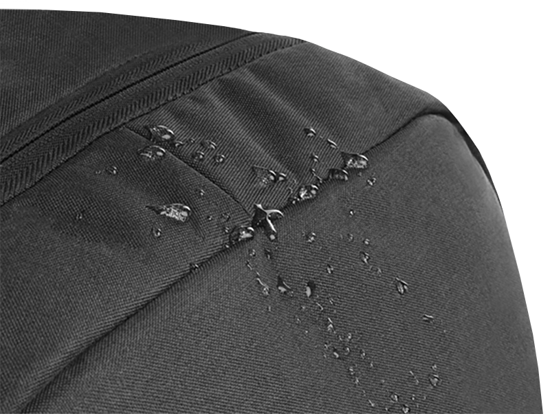 Drops of water on the top of an STM Goods backpack