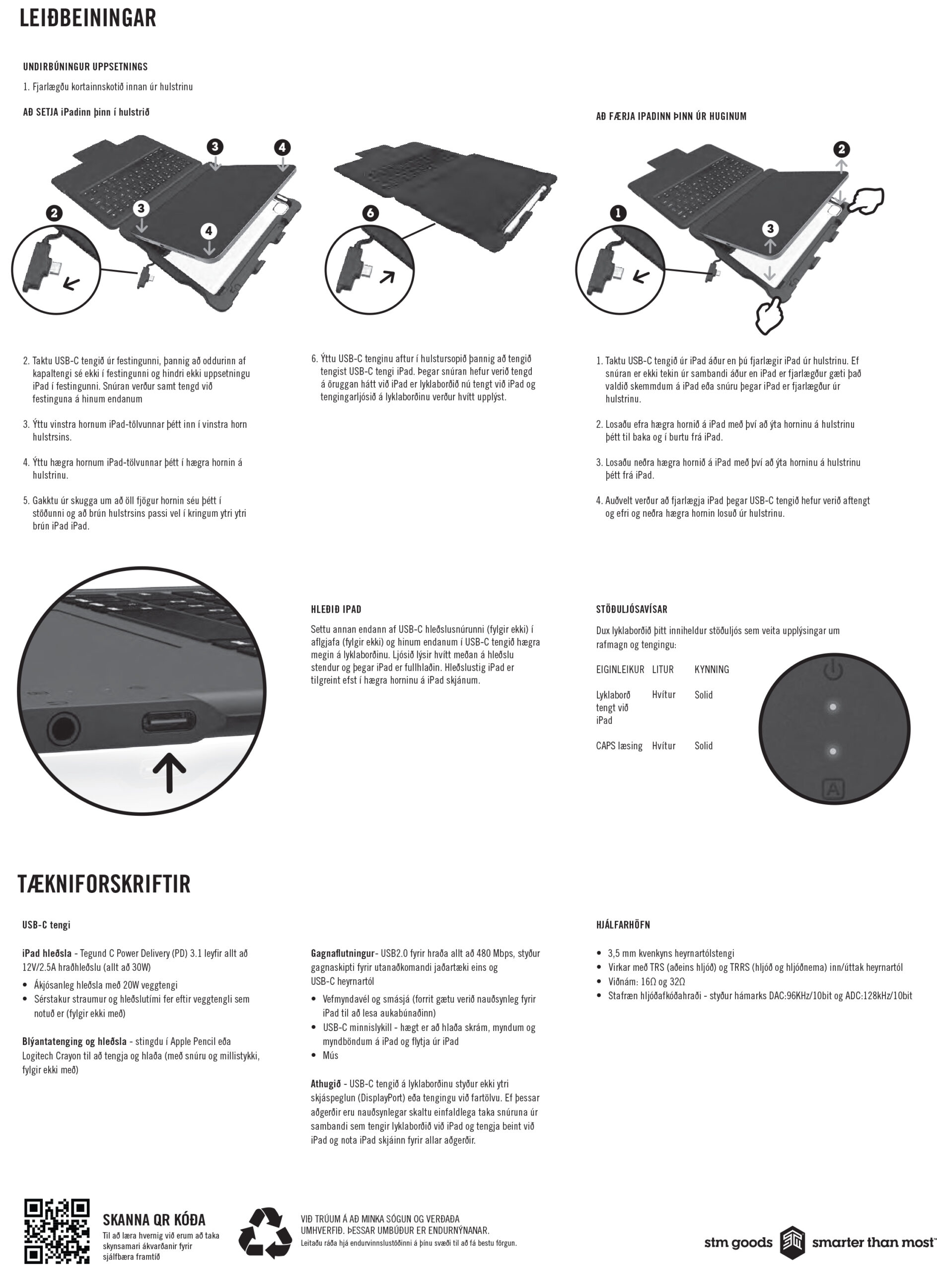 STM25-Dux-Keyboard-Trackpad-USB-C-iPad-10th-Instructions-Icelandic